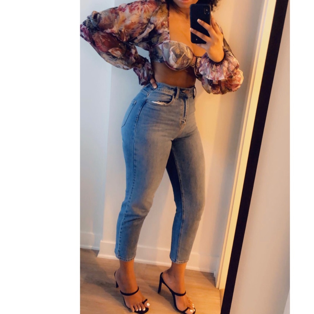 ZYA ruffle sleeve floral bralet crop top